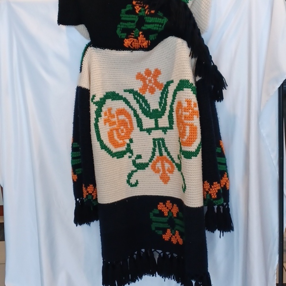 Handmade Crochet Navy Cardigan sz XL, one of a kind, 25" ptp,  37" long